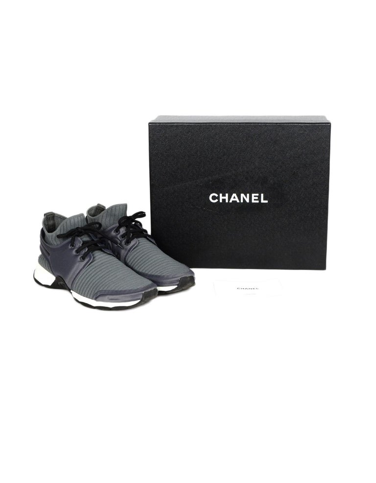 Chanel Grey Knit CC Trainers Sneakers Sz 39.5, Box For Sale at 1stDibs ...