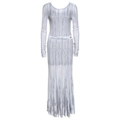 Chanel Grey Knit Lurex Detail Long Sleeve Maxi Dress M
