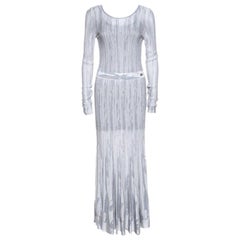 Chanel Grey Knit Lurex Detail Long Sleeve Maxi Dress M