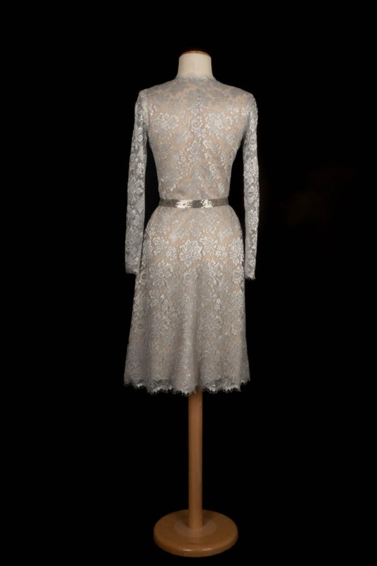 Gray Chanel Grey Lace Long-sleeve Dress Haute Couture, 1996