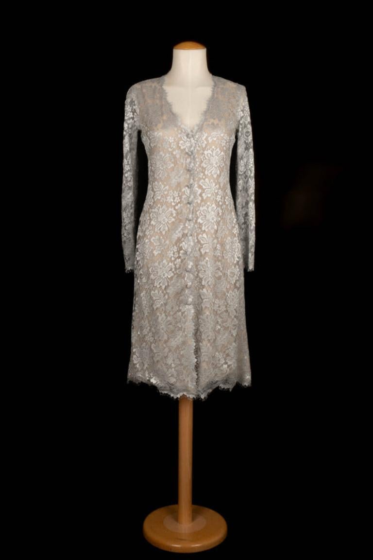 Women's Chanel Grey Lace Long-sleeve Dress Haute Couture, 1996