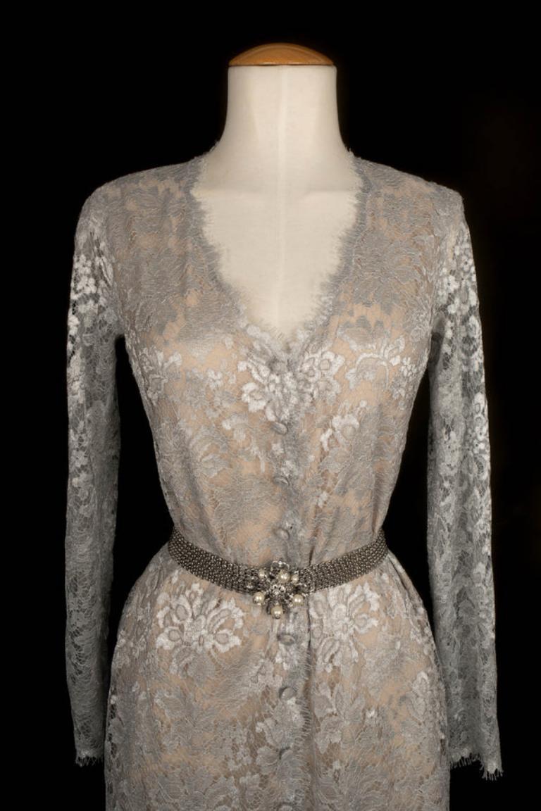 Chanel Grey Lace Long-sleeve Dress Haute Couture, 1996 1
