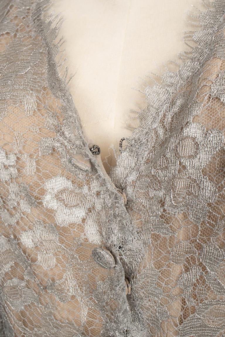 Chanel Grey Lace Long-sleeve Dress Haute Couture, 1996 4