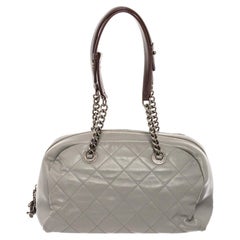 Vintage Chanel Grey Lambskin Country Chic Bowler Bag