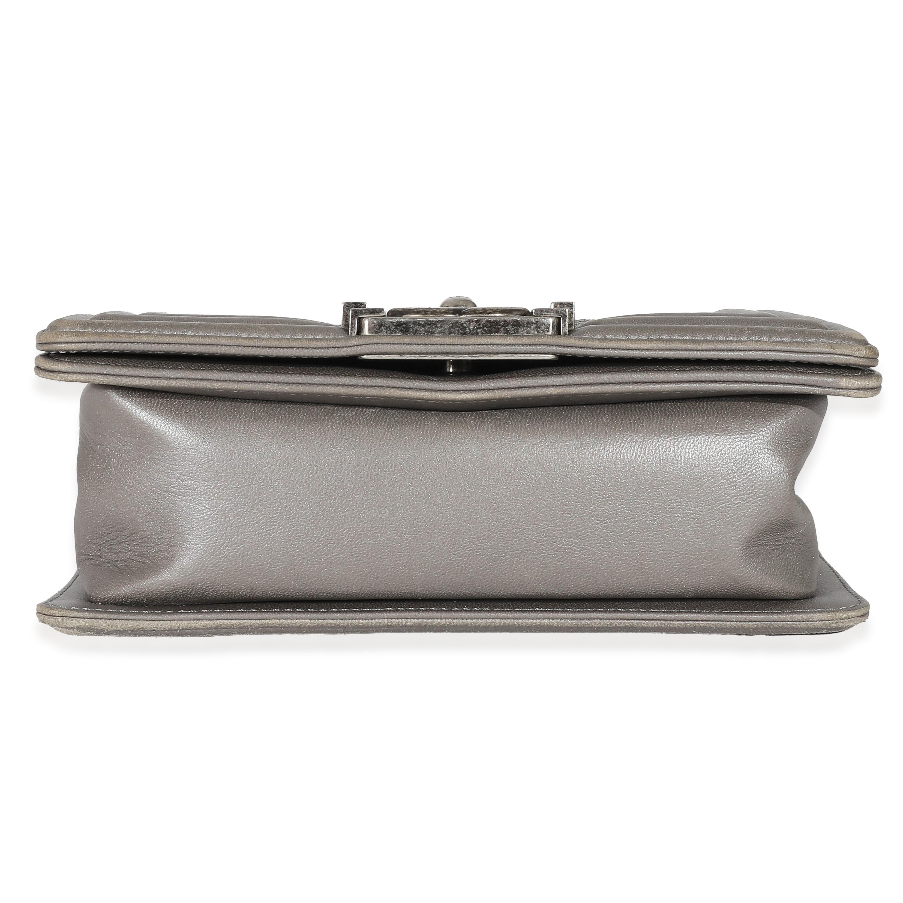 Gray Chanel Grey Lambskin Galuchat Stingray Small Boy Bag For Sale