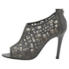 Chanel Grey Laser Cut Leather and Mesh Booties Size 39.5