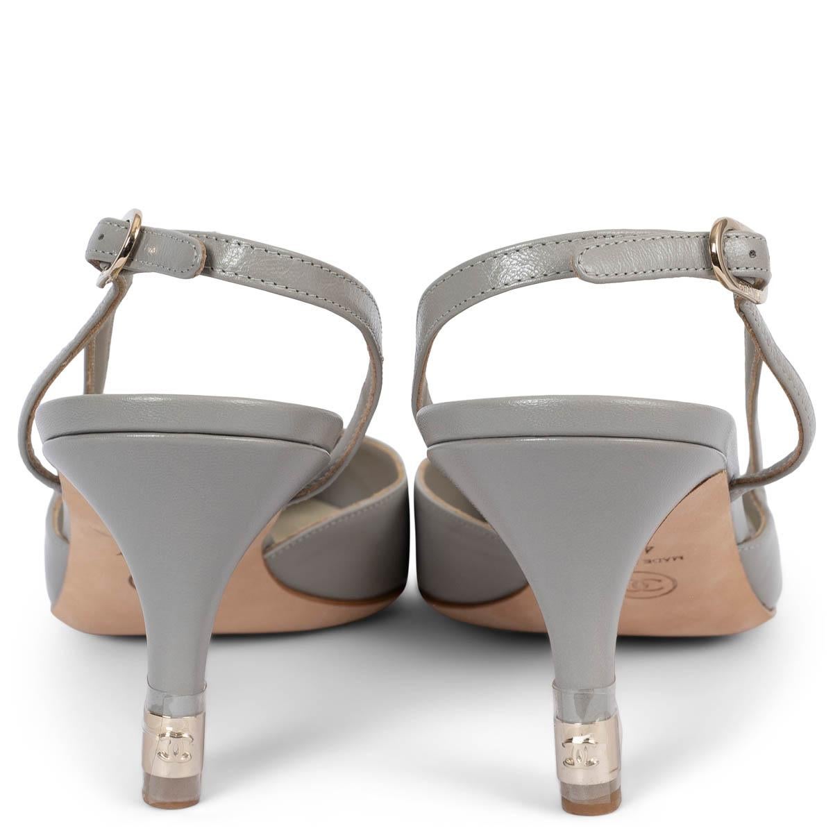 CHANEL grey leather 2013 PEARL HEEL Slingbacks Pumps Shoes 40.5 1