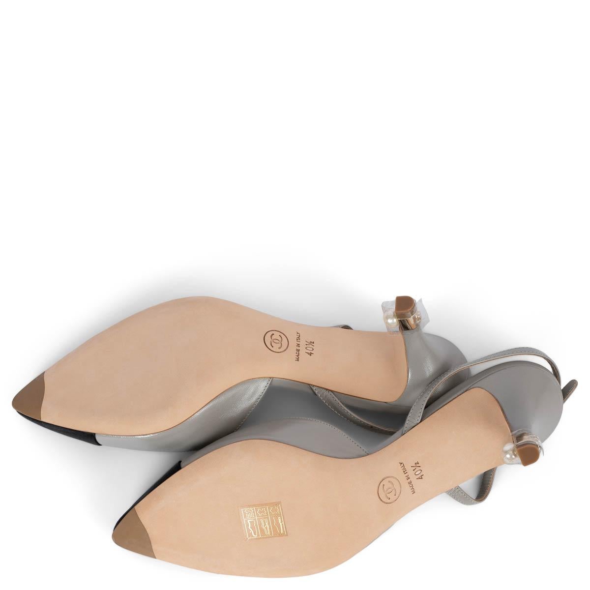 CHANEL Grau Leder 2013 PEARL HEEL Slingbacks Pumps Schuhe 40,5 im Angebot 4