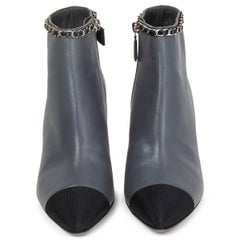 CHANEL grey leather 2020 20C CHAIN TRIM ANKLE Boots Shoes 39