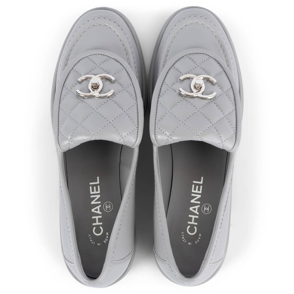 CHANEL grey leather 2021 21B TURNLOCK Loafers Flats Shoes 39 2