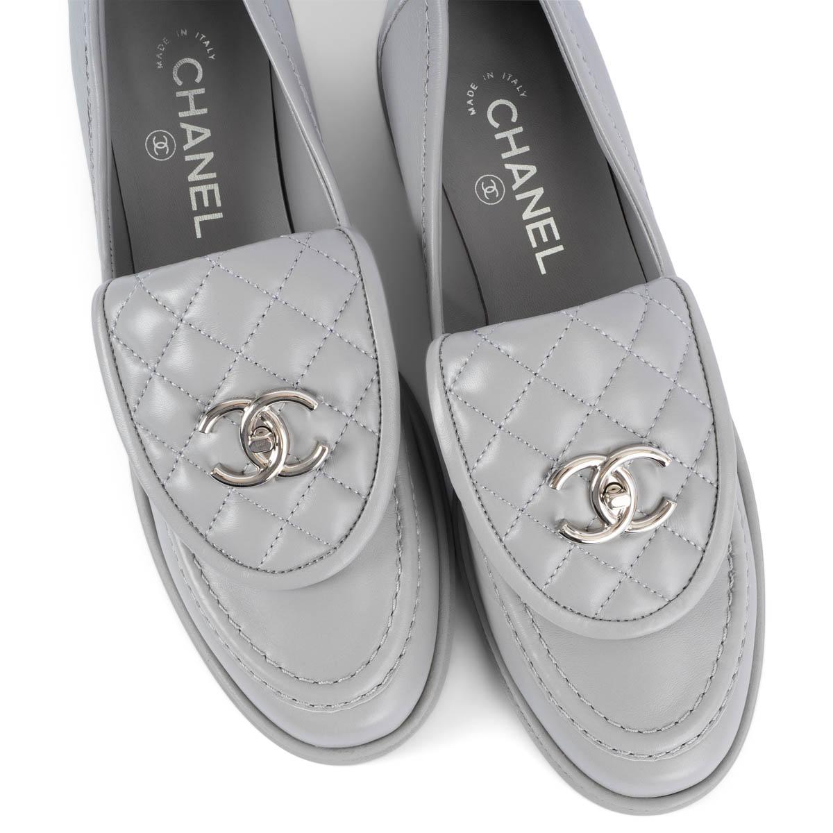 CHANEL grey leather 2021 21B TURNLOCK Loafers Flats Shoes 39 3