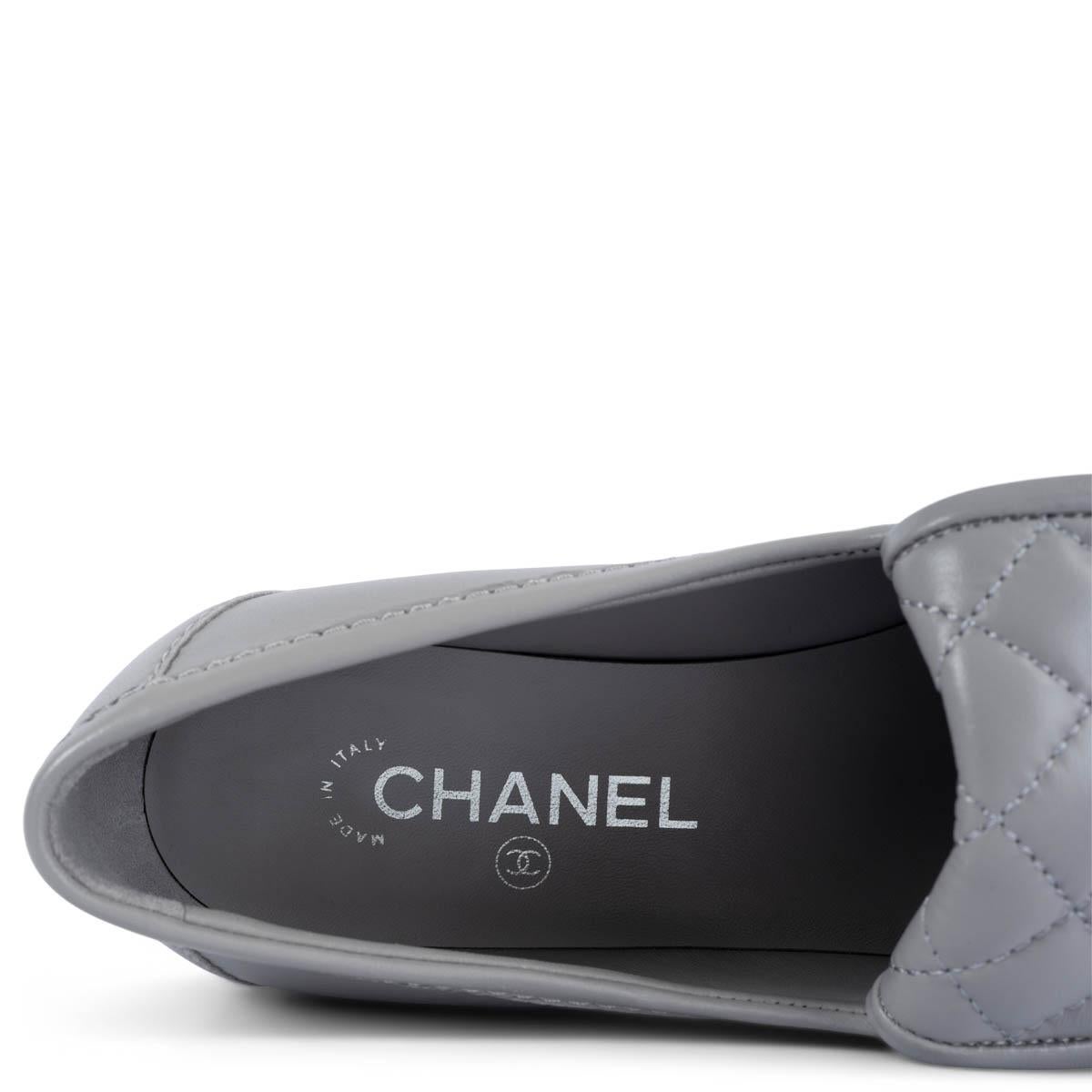 CHANEL grey leather 2021 21B TURNLOCK Loafers Flats Shoes 39 5