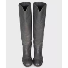 Chanel Grey Leather Knee-High Boots - Size 39.5