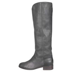 Chanel Grey Leather Knee-High Boots - Size 39.5