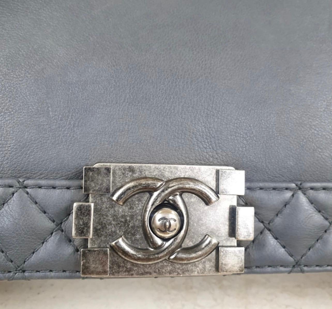 Chanel Grey Leather Large Reverso Boy Large Flap Bag  1