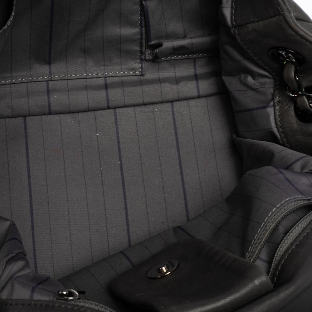 Chanel Grey Leather Studded CC Accordion Flap Bag 5