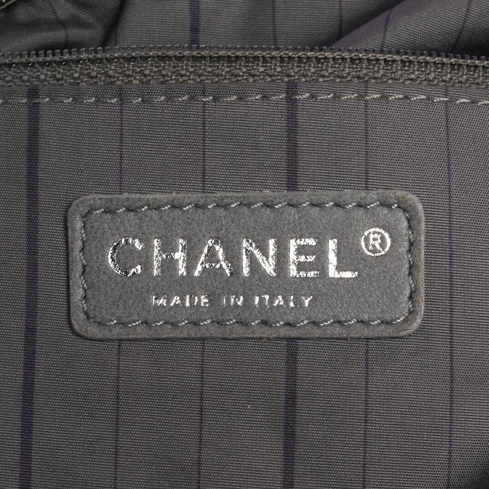 Black Chanel Grey Leather Studded CC Accordion Flap Bag