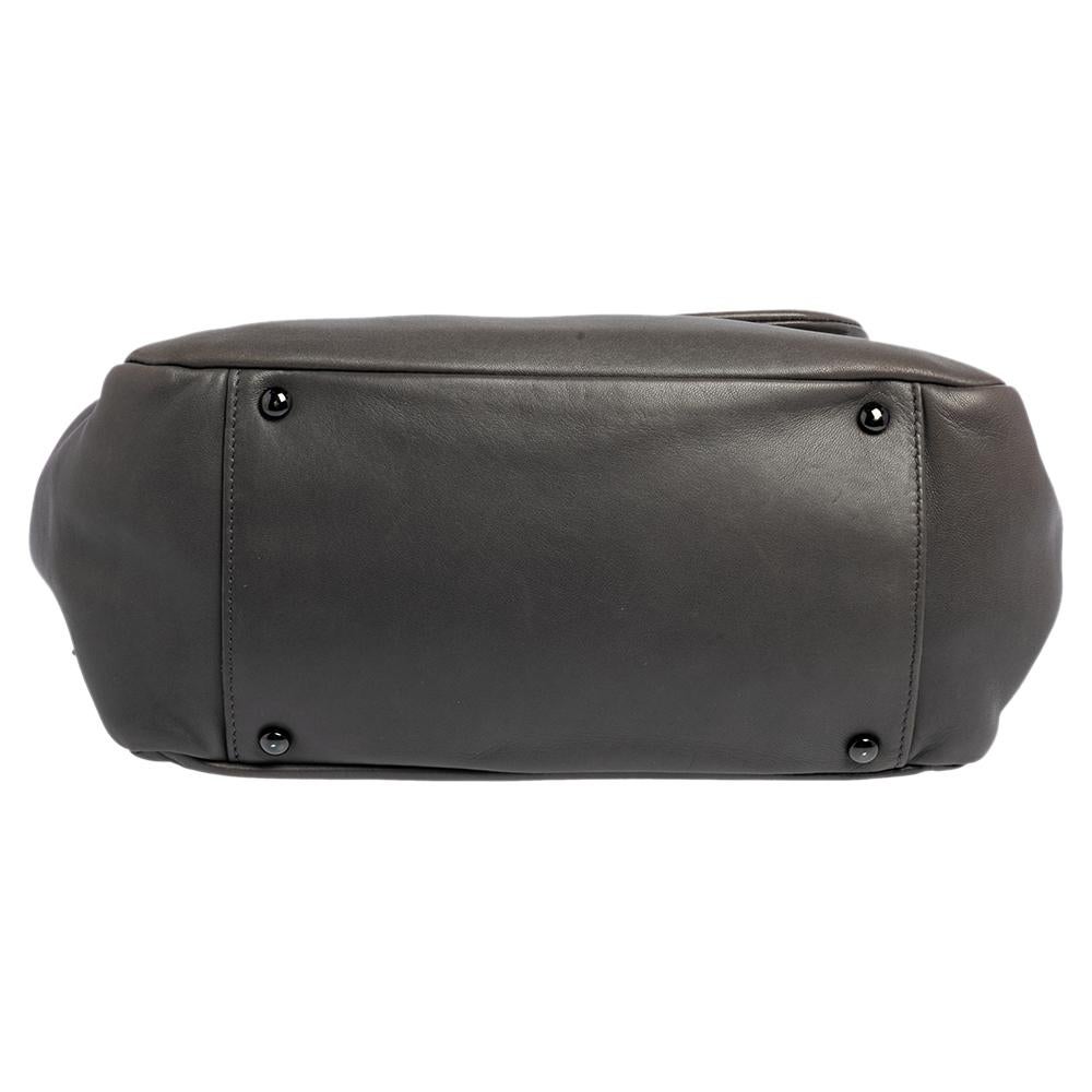 Women's Chanel Grey Leather Studded CC Accordion Flap Bag