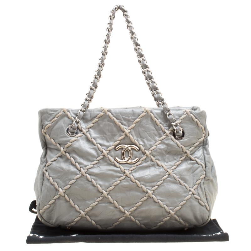 Chanel Grey Leather Wild Stitch Shoulder Bag 7