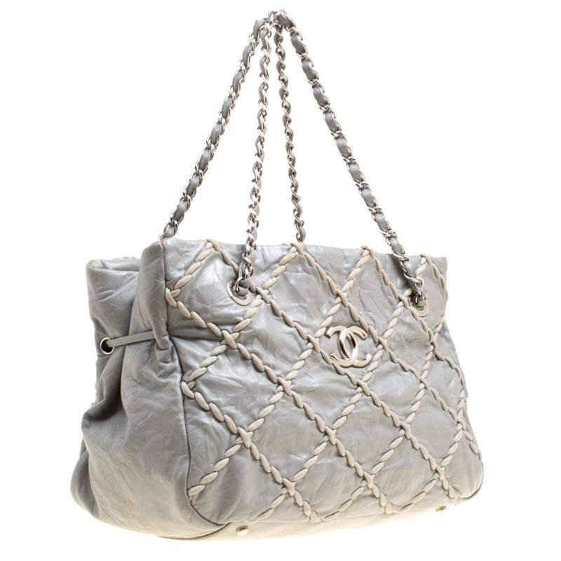 Gray Chanel Grey Leather Wild Stitch Shoulder Bag