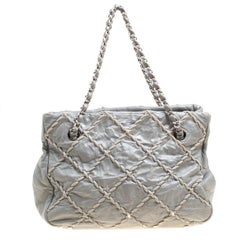 Chanel Grey Leather Wild Stitch Shoulder Bag