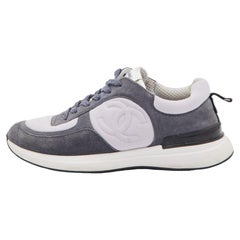 Chanel Grey/Light Purple Suede and Fabric CC Low Top Sneakers Size 40