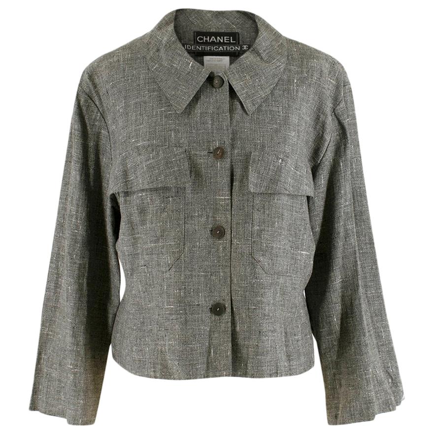 Chanel Grey Linen Short Jacket - Size US 12 For Sale