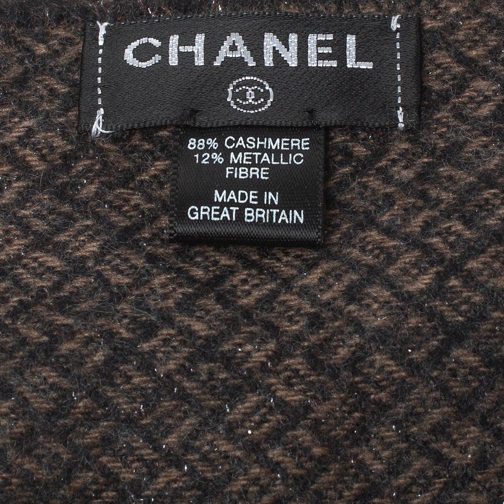 Men's Chanel Grey Lurex Cashmere Knit Fringed Muffler