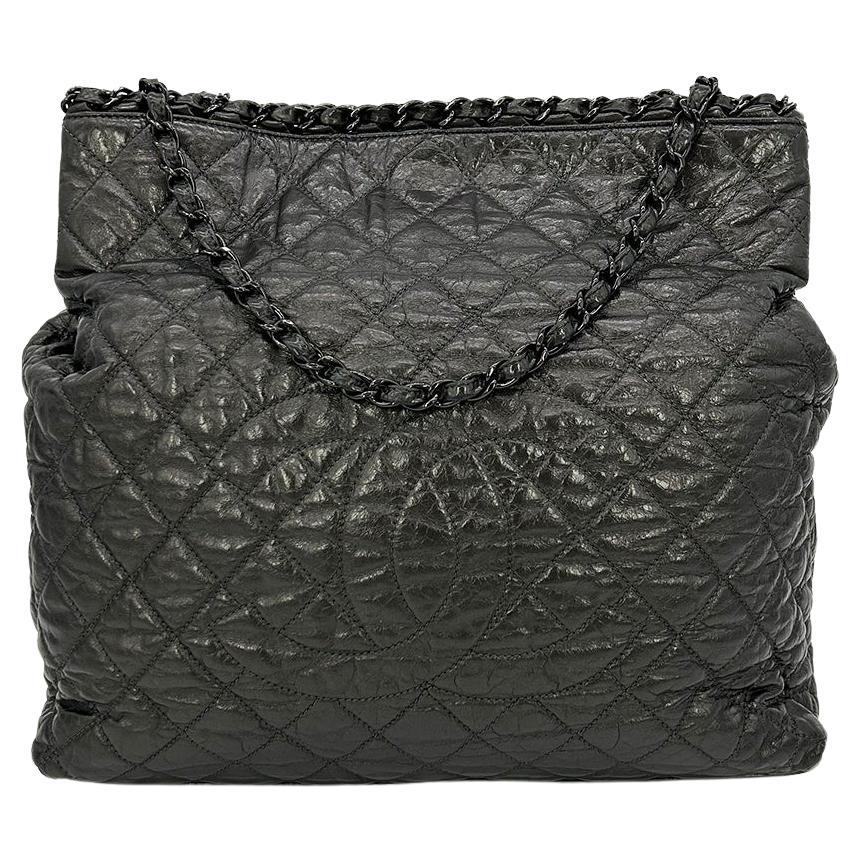 Chanel Grey Metallic Leather Chain Me Shoulder Bag Tote For Sale