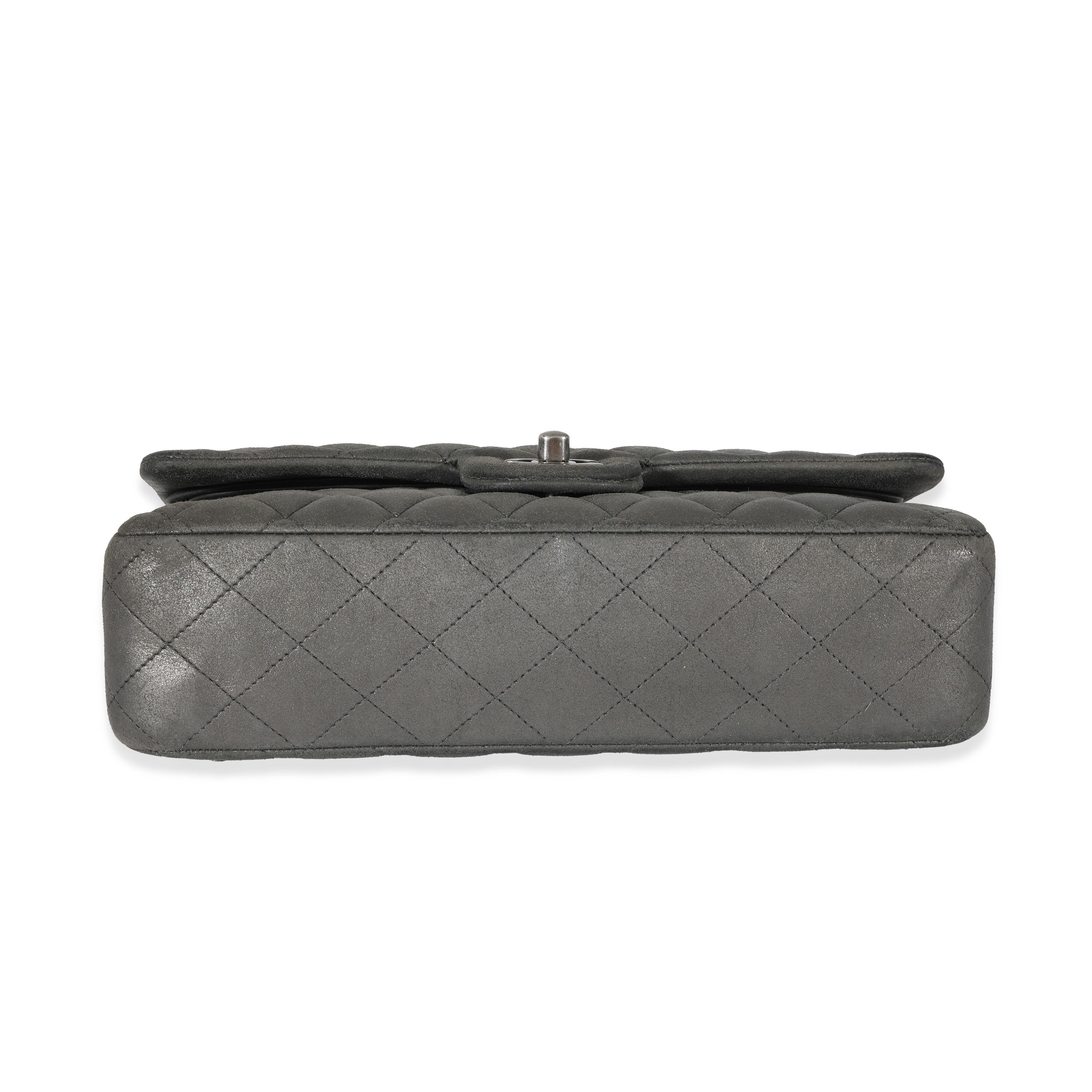 Chanel Grey Metallic Nubuck Medium Classic Double Flap For Sale 3