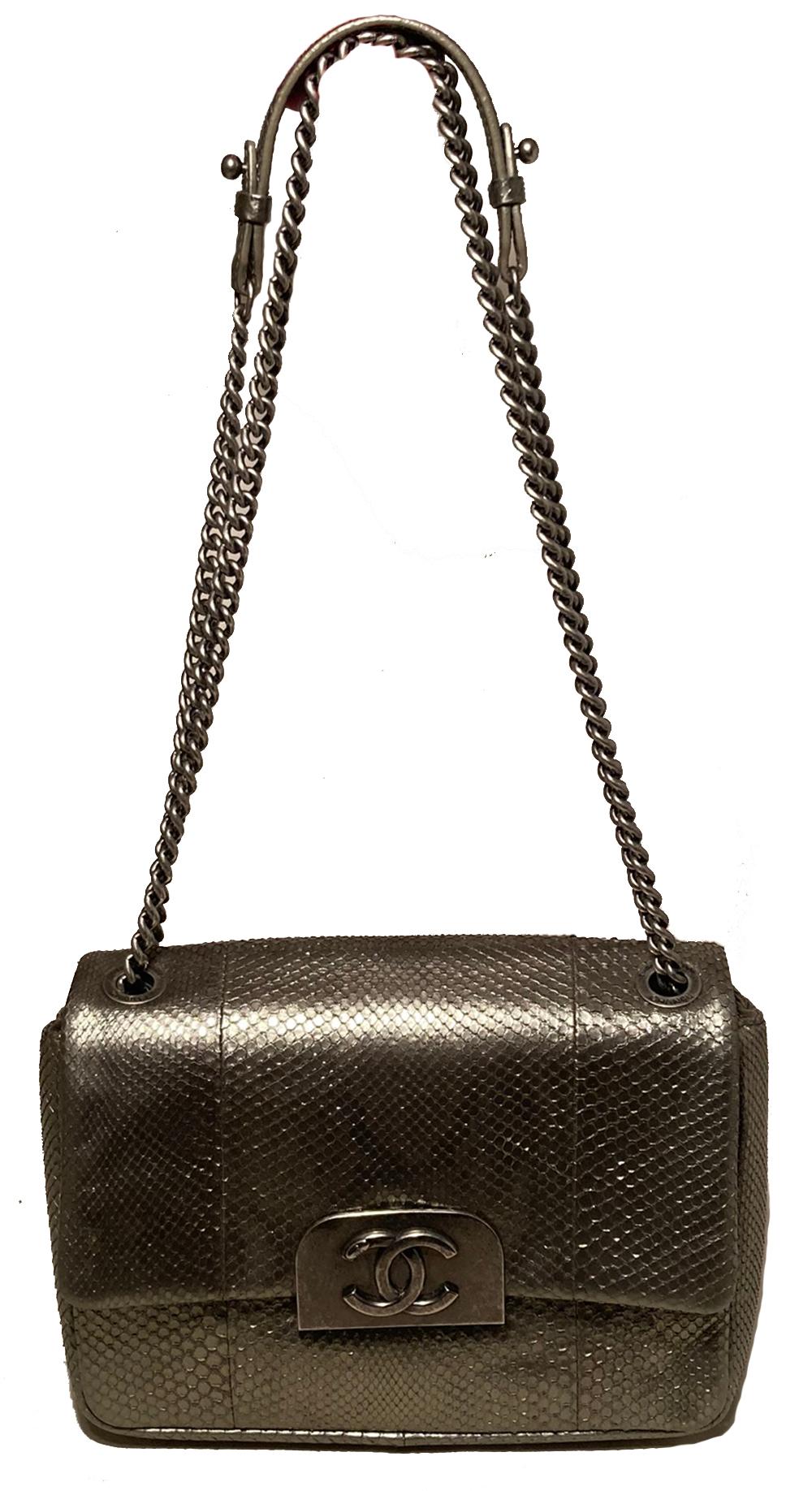 Chanel Grey Metallic Python Shanghai Flap Bag  6