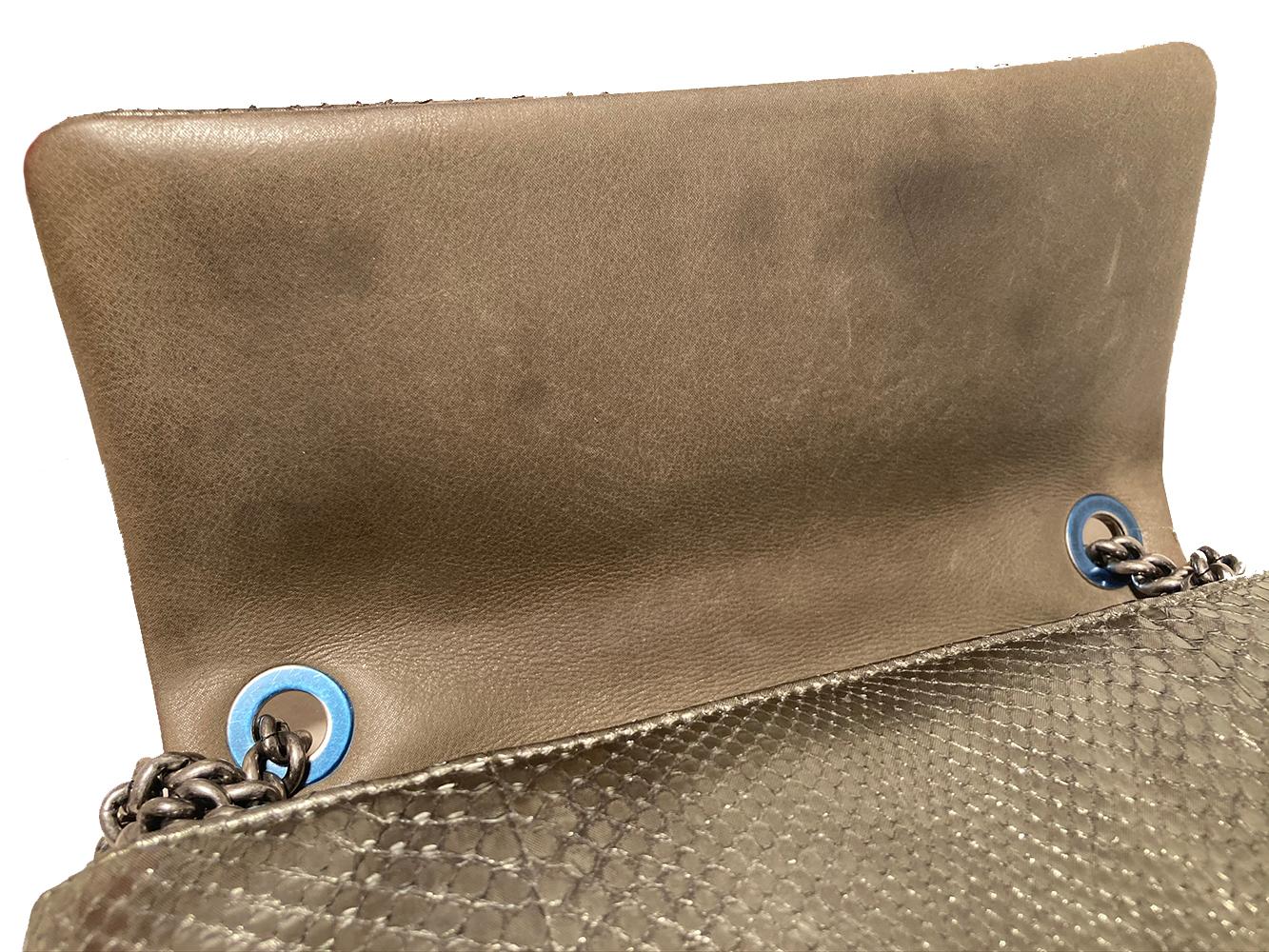 Chanel Grey Metallic Python Shanghai Flap Bag  7