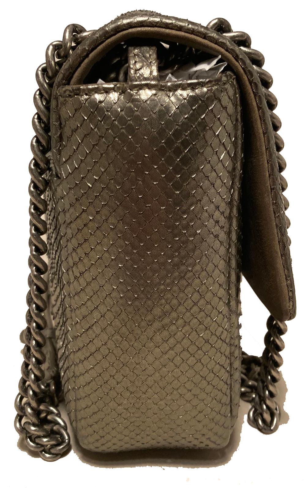 Black Chanel Grey Metallic Python Shanghai Flap Bag 