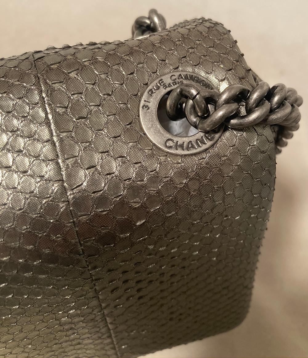 Chanel Grey Metallic Python Shanghai Flap Bag  1
