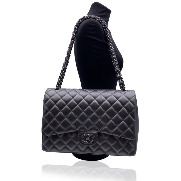 Chanel Grey Metallic Quilted Leather Maxi Timeless Classic Flap Bag For