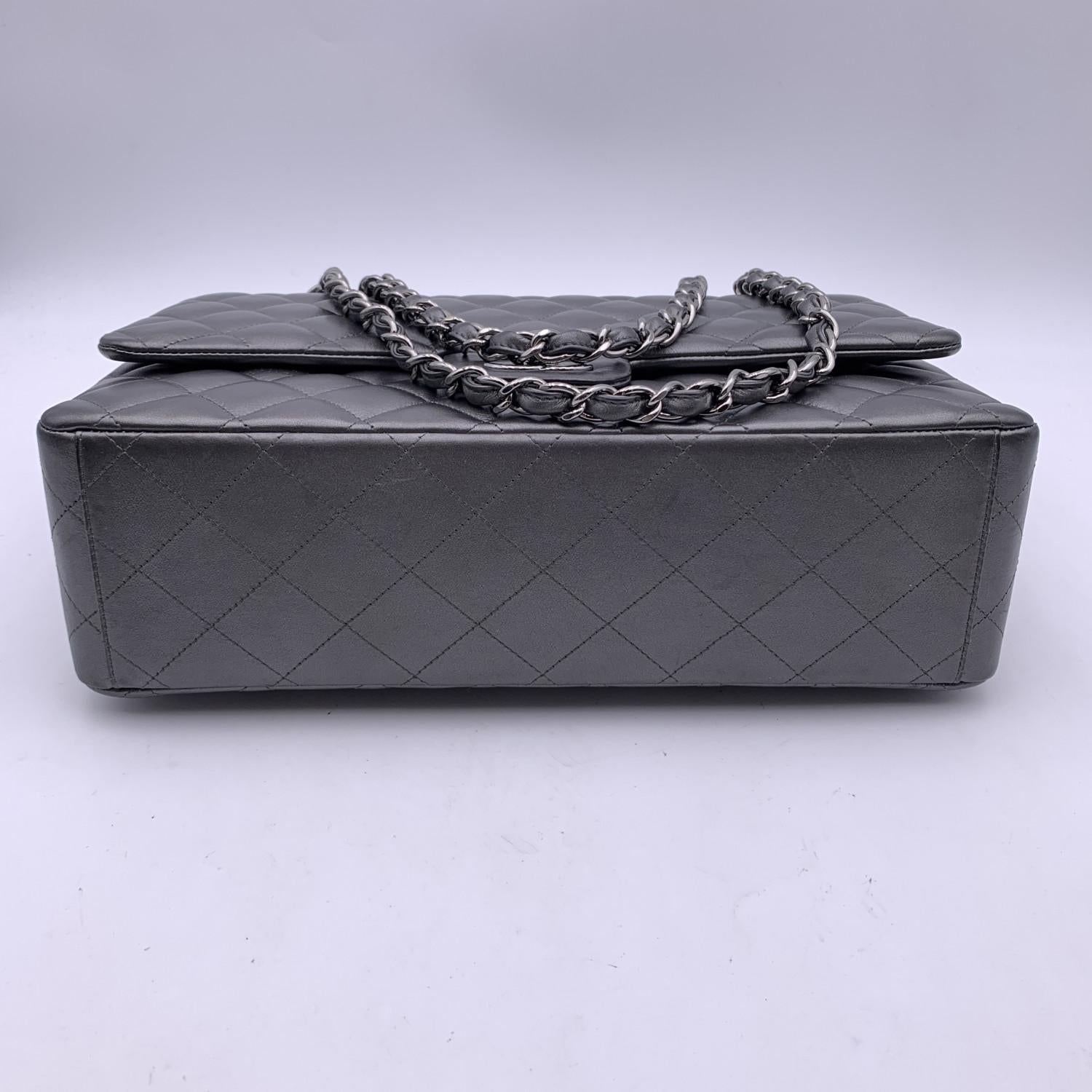 Chanel Grey Metallic Quilted Leather Classic Maxi Double Flap Bag 2