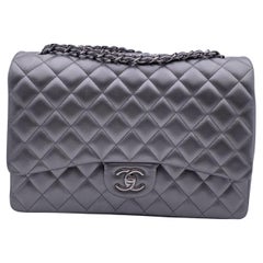 Chanel Grey Metallic Quilted Leather Maxi Timeless Classic Flap Bag