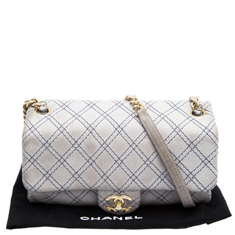 Chanel Grey Metallic Stitch Leather Small Classic Flap Bag 7