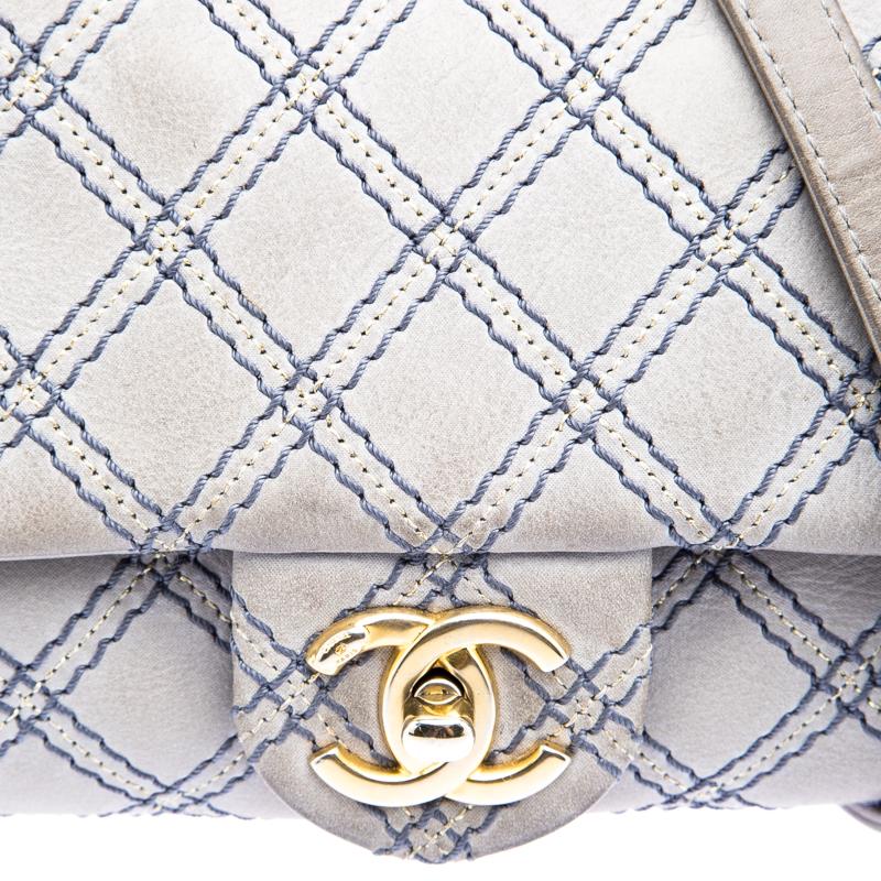 Chanel Grey Metallic Stitch Leather Small Classic Flap Bag 3