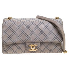Chanel Grey Metallic Stitch Leather Small Classic Flap Bag