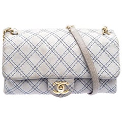 Chanel Grey Metallic Stitch Leather Small Classic Flap Bag