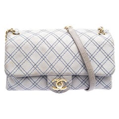 Chanel Grey Metallic Stitch Leather Small Classic Flap Bag