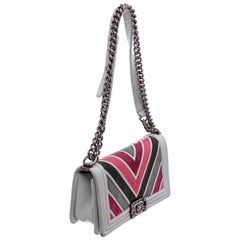 Chanel Grey Multicolor Lizard Medium Chevron Boy Bag