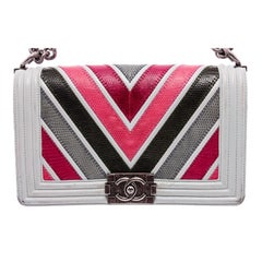 Chanel Grey Multicolor Lizard Medium Chevron Boy Bag