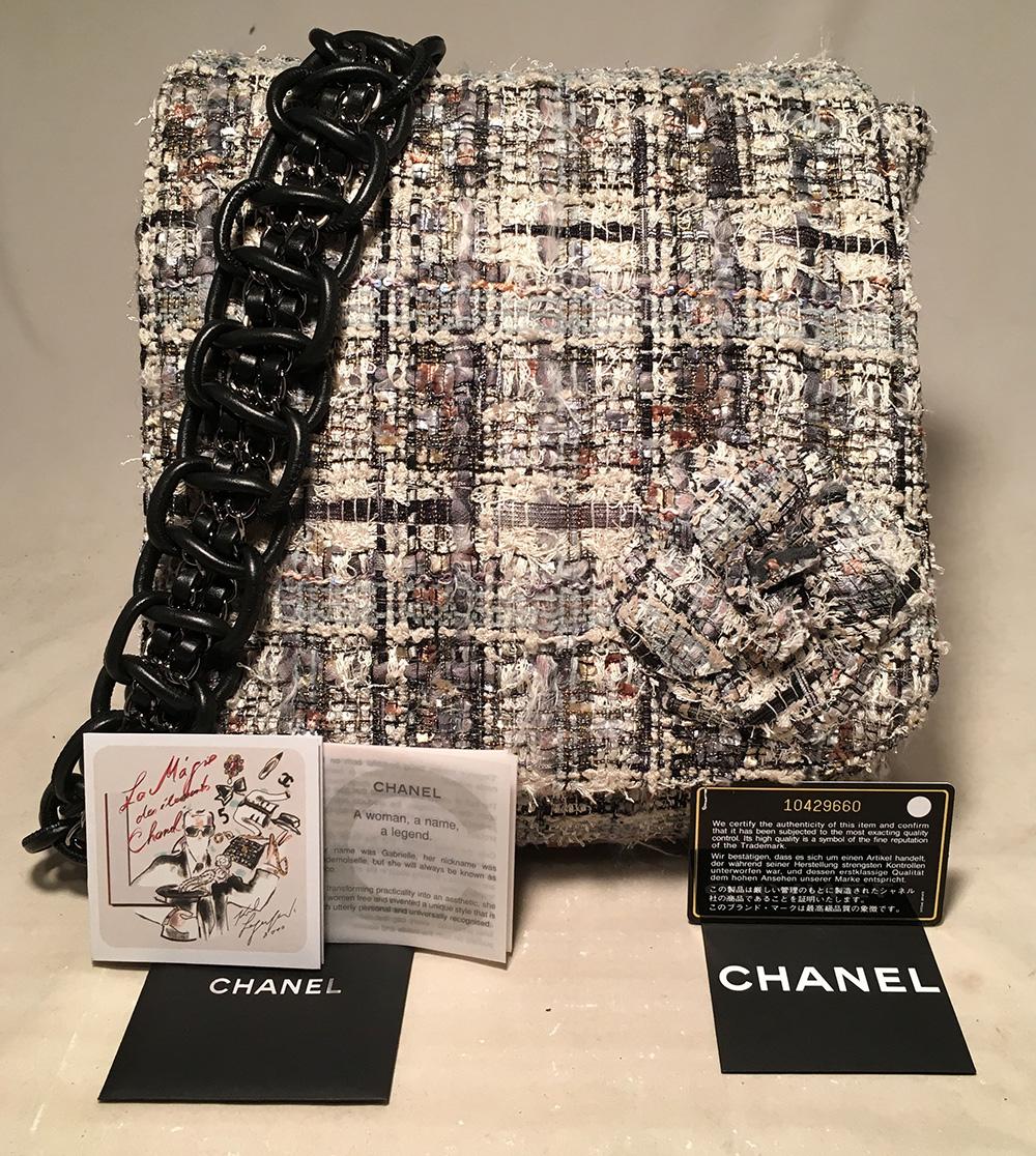 Chanel Grey Multicolor Tweed Camellia Messenger Shoulder Bag 5