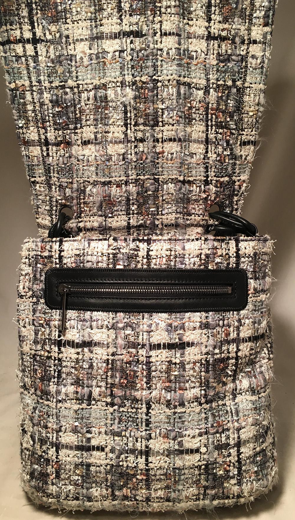 Chanel Grey Multicolor Tweed Camellia Messenger Shoulder Bag 1