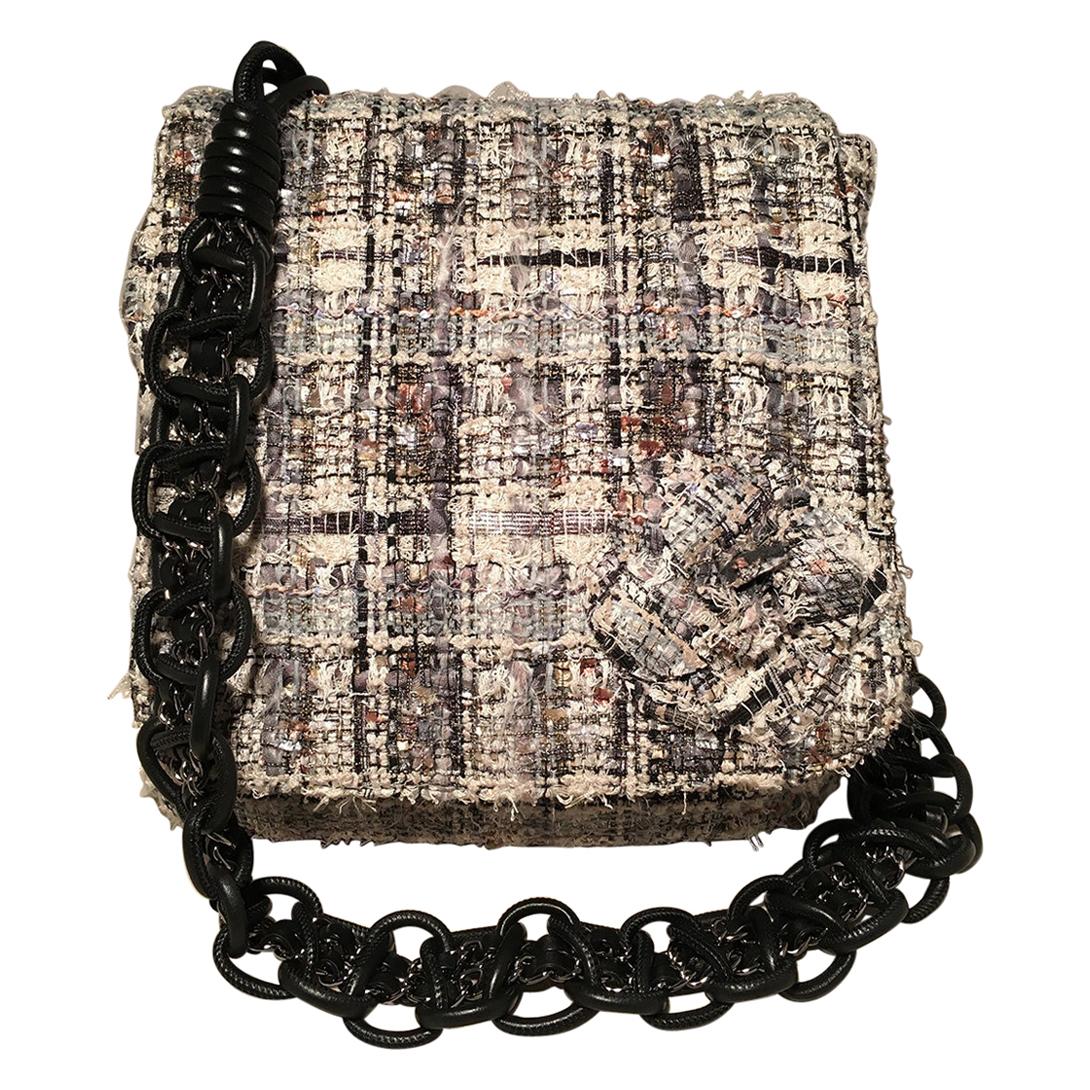 Chanel Grey Multicolor Tweed Camellia Messenger Shoulder Bag