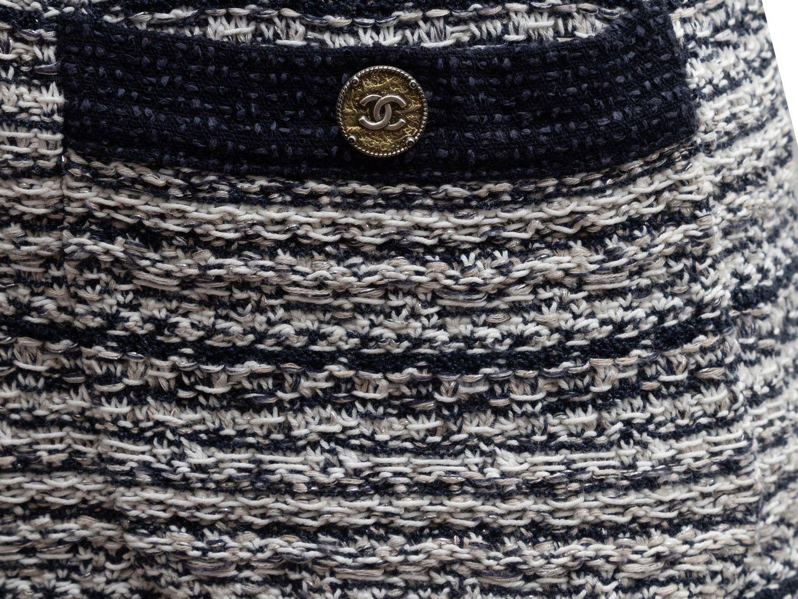 Chanel Chanel Grau & Marineblau gestricktes ärmelloses Kleid 1
