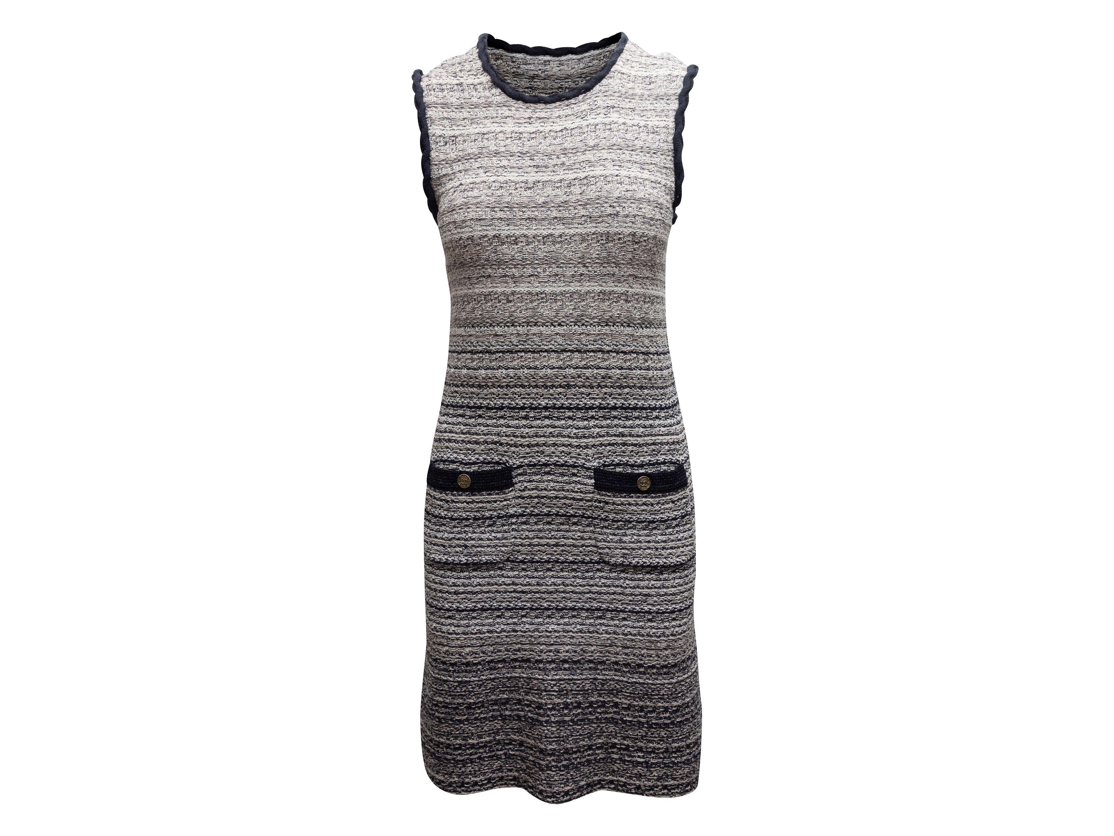 Chanel Chanel Grau & Marineblau gestricktes ärmelloses Kleid 2