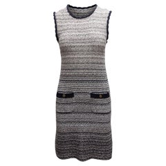 Chanel Chanel Grau & Marineblau gestricktes ärmelloses Kleid